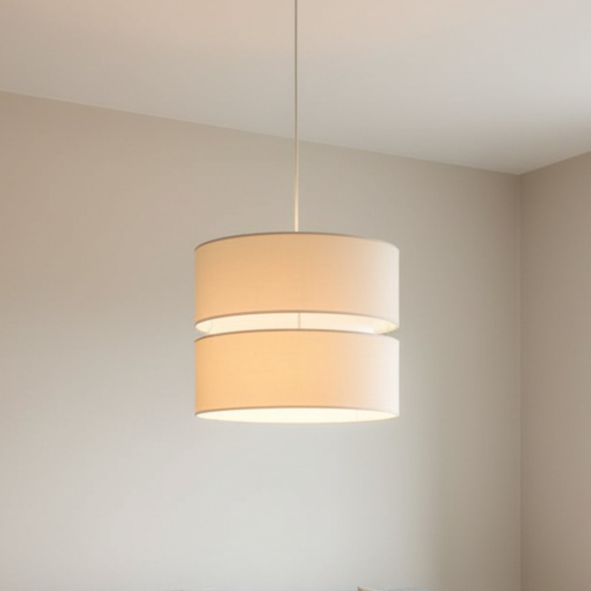 Double Layer Pendant Lampshade, Cream and White, 21.5cm Height x 25.5cm Diameter, Dual ES/BC Fitting (Cream)