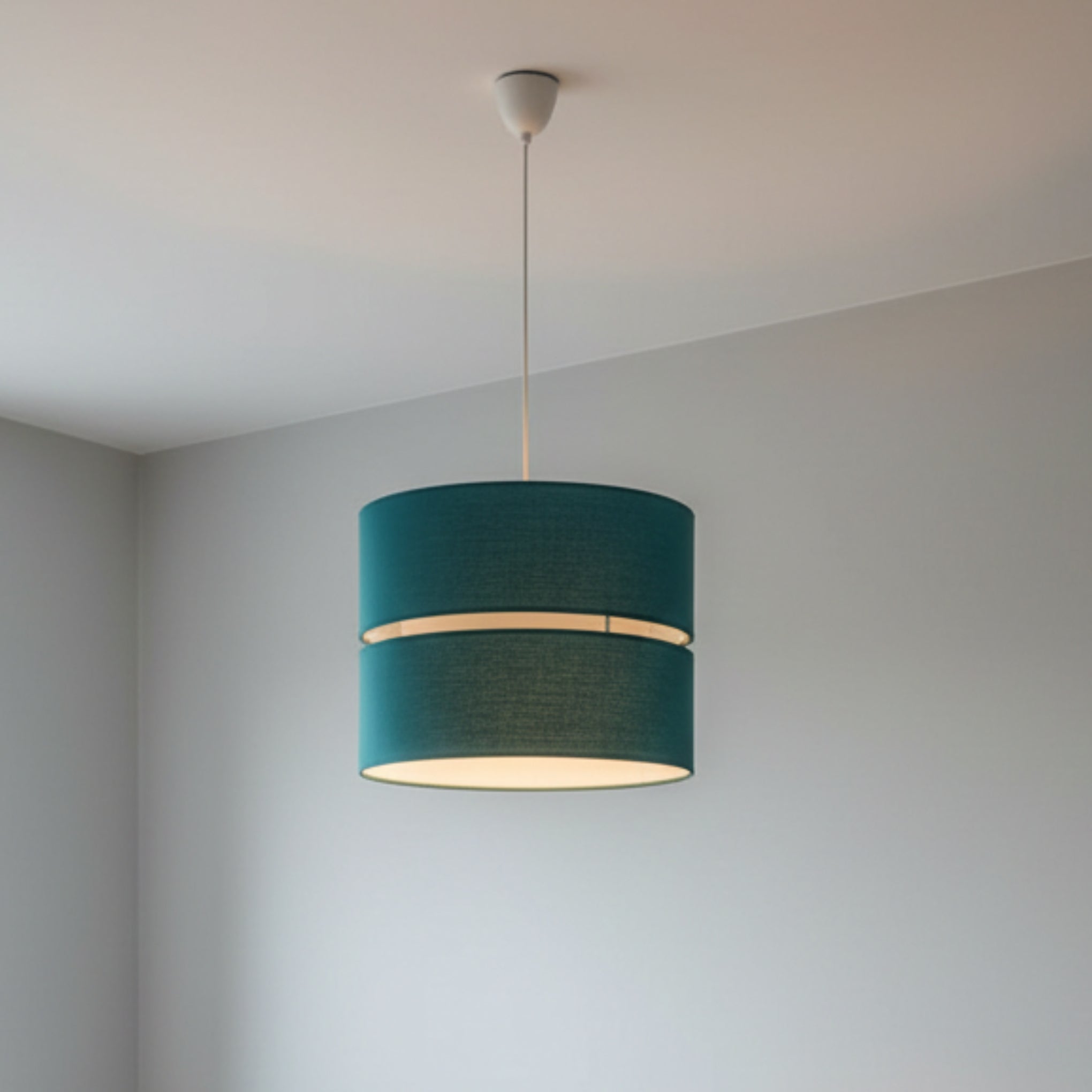 Double Layer Pendant Lampshade, Teal Blue and White, 21.5cm Height x 25.5cm Diameter, Dual ES/BC Fitting (Teal)
