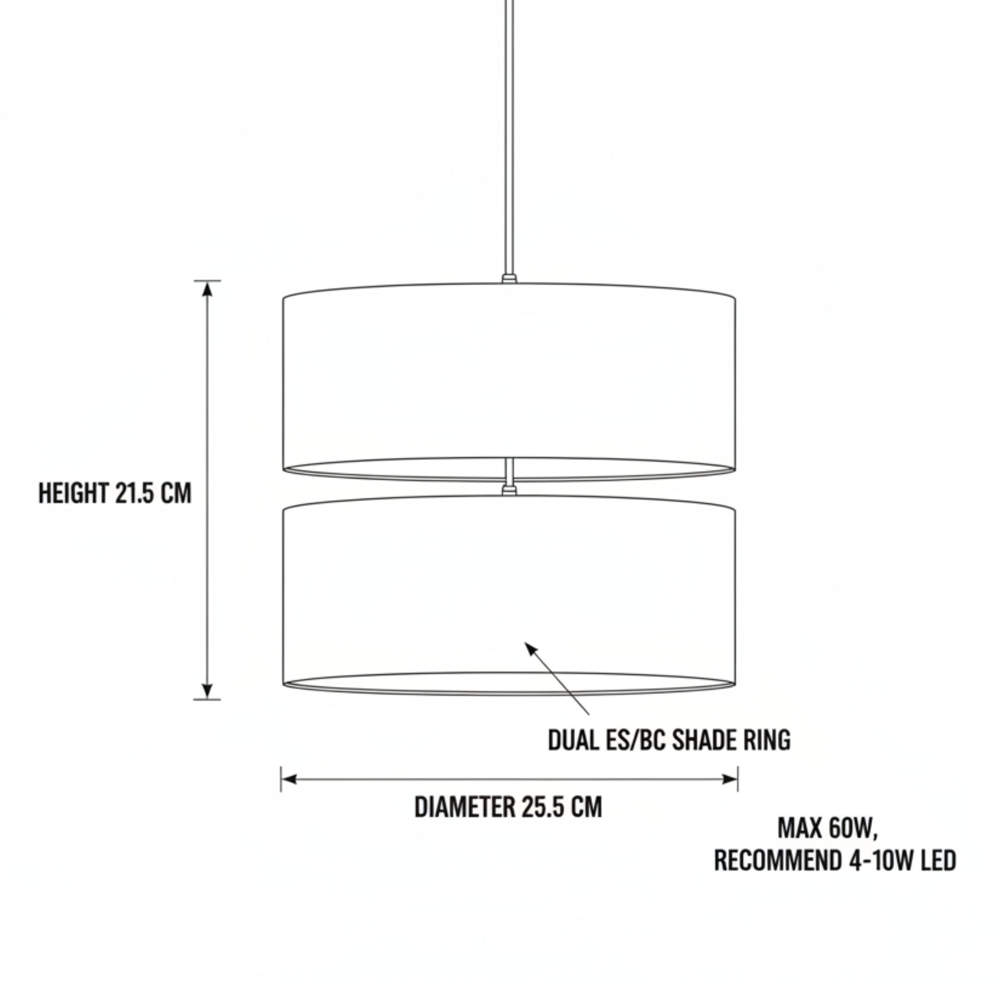 Double Layer Pendant Lampshade, Teal Blue and White, 21.5cm Height x 25.5cm Diameter, Dual ES/BC Fitting (Teal)