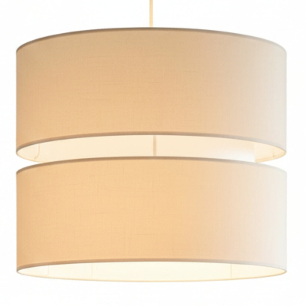 Double Layer Pendant Lampshade, Cream and White, 21.5cm Height x 25.5cm Diameter, Dual ES/BC Fitting (Cream)