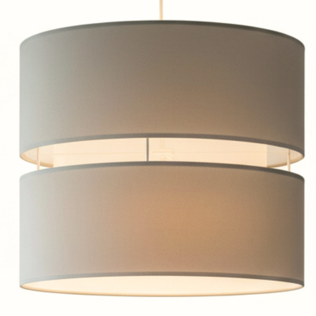 Double Layer Pendant Lampshade, Light Grey and White, 21.5cm Height x 25.5cm Diameter, Dual ES/BC Fitting (Light Grey)