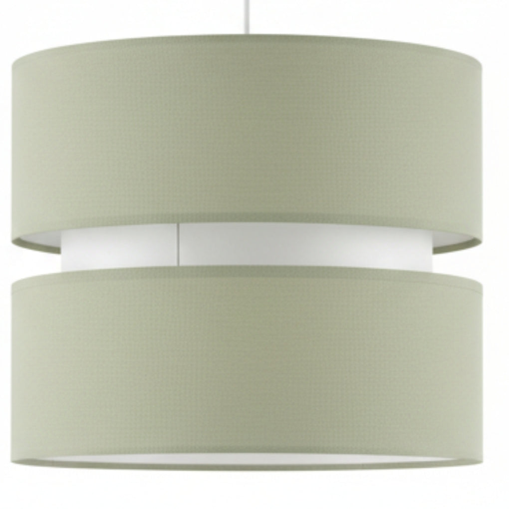 Double Layer Pendant Lampshade, Sage Green and White, 21.5cm Height x 25.5cm Diameter, Dual ES/BC Fitting (Sage)