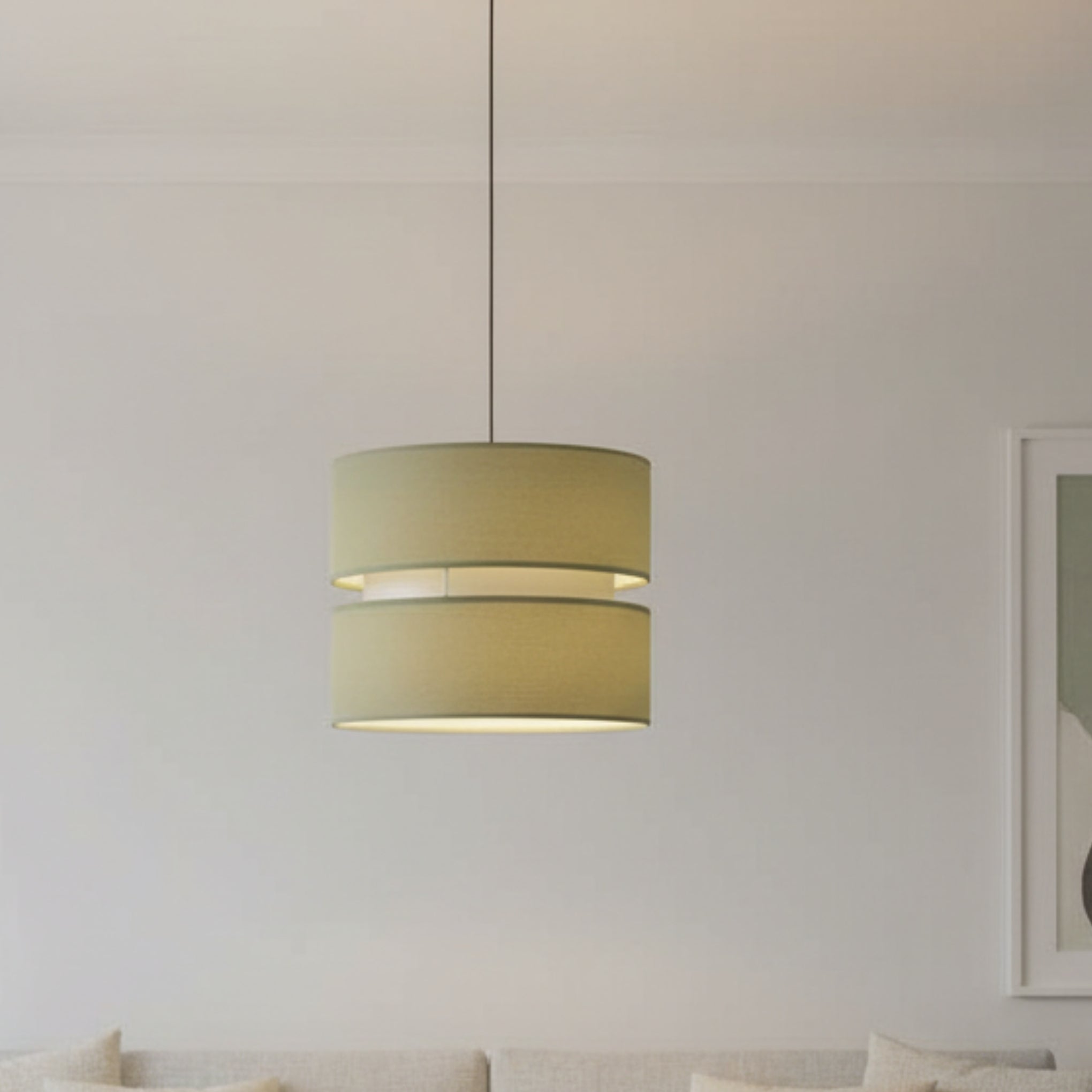 Double Layer Pendant Lampshade, Sage Green and White, 21.5cm Height x 25.5cm Diameter, Dual ES/BC Fitting (Sage)