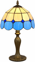 Tiffany Bistro Table Lamp Blue Stained Glass Shade, 41cm | 25cm Diameter Shade, Antique Resin Base, Inline Switch, 1.5m Cable, UK Plug [Energy Class A]