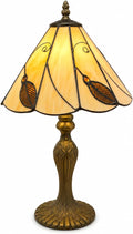 Loxton Lighting Leaf Tiffany Lamp 10inch (Beige - Brown) | 41cm Height, Polyresin Base, Inline Switch, 1.5m Cable Included, British 3 Pin Plug [Energy Class A]