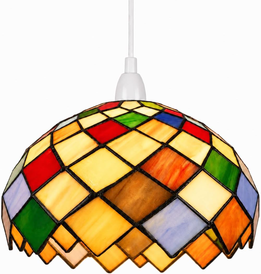 Easy Fit Multi-Colour Patchwork Design Tiffany Glass Pendant Lampshade | Stained Glass