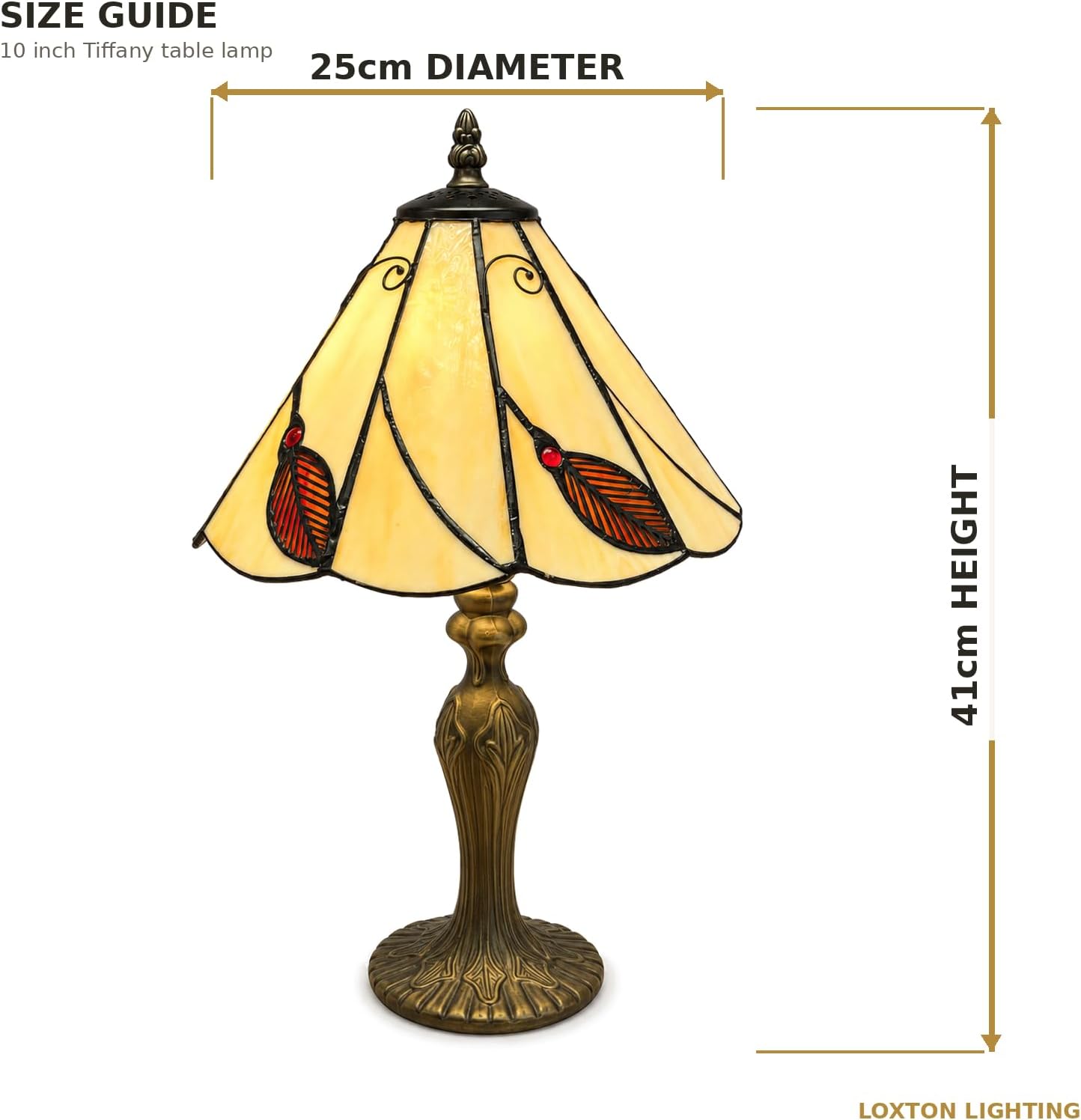 Loxton Lighting Leaf Red Tiffany Lamp 10inch | 41cm Height, Polyresin Base, Inline Switch, 1.5m Cable Included, British 3 Pin Plug [Energy Class A]