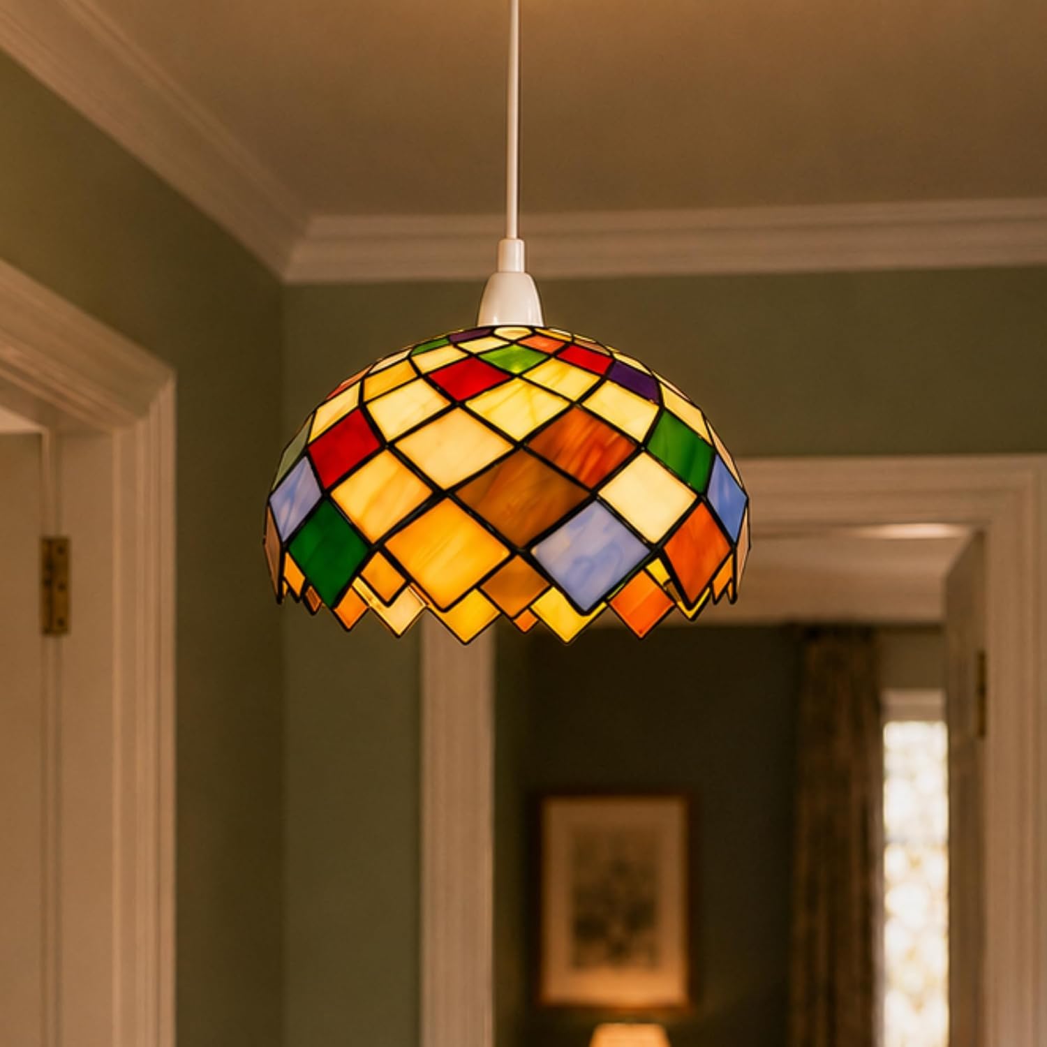 Easy Fit Multi-Colour Patchwork Design Tiffany Glass Pendant Lampshade | Stained Glass