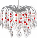 Crystal Acrylic Drop Easy Fit Ceiling Lampshad - Clear & Red Droplets, Chrome Frame