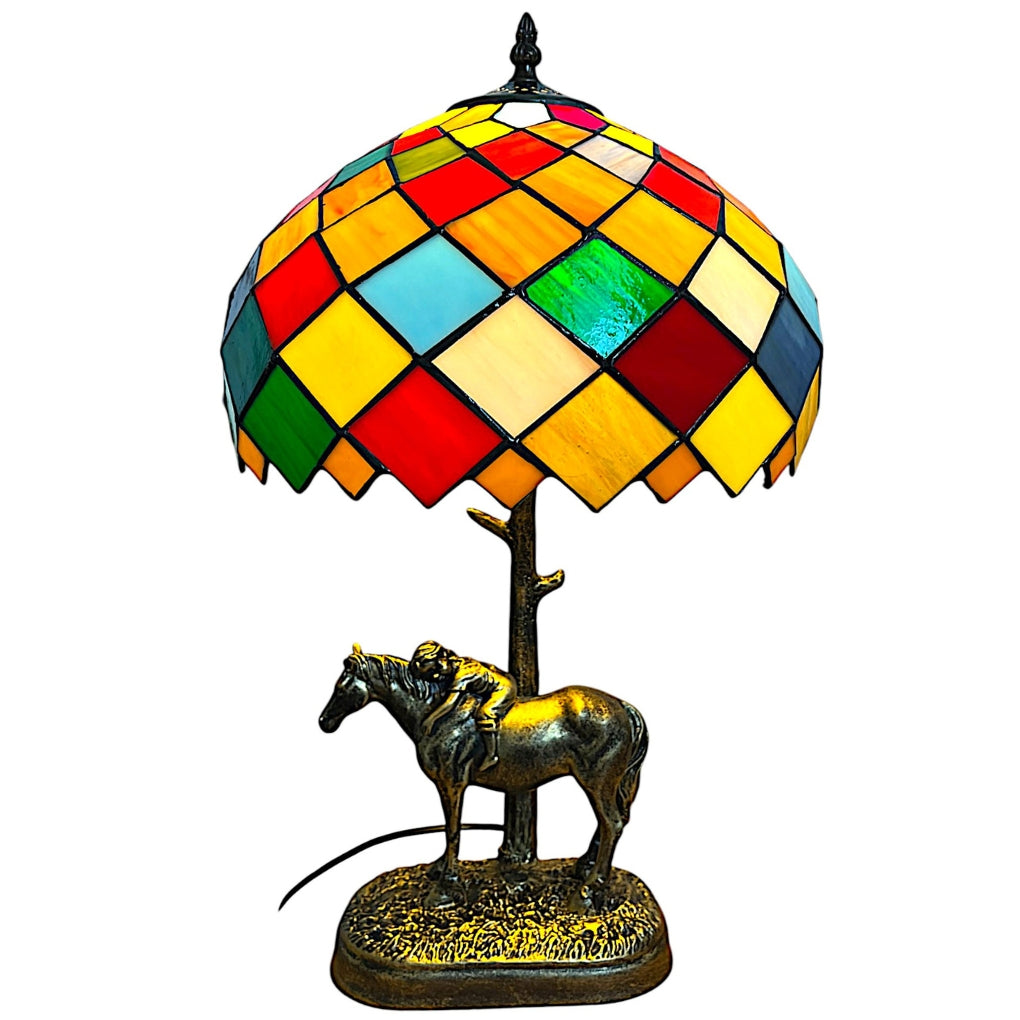 Multi Colour Tiffany Table Lamp with Horse Base, 30cm Diameter Shade, 50cm Height, UK Plug [Energy Class A] (Copy)