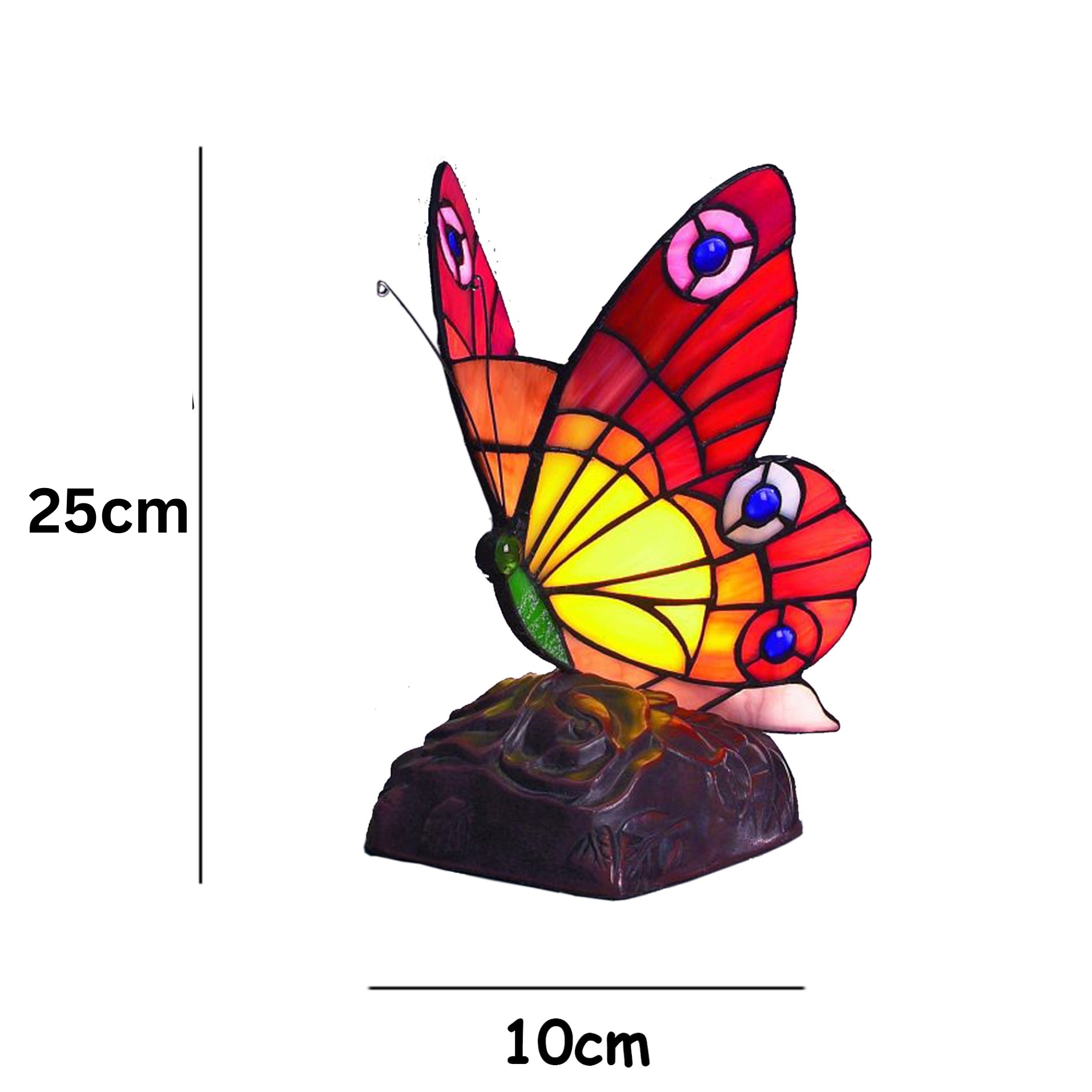 Tiffany Style Butterfly Table Lamp, Stained Glass Night Light, 10 Inch Handmade Decorative Accent Lamp for Bedroom, Living Room, Office, Art Deco Animal Design