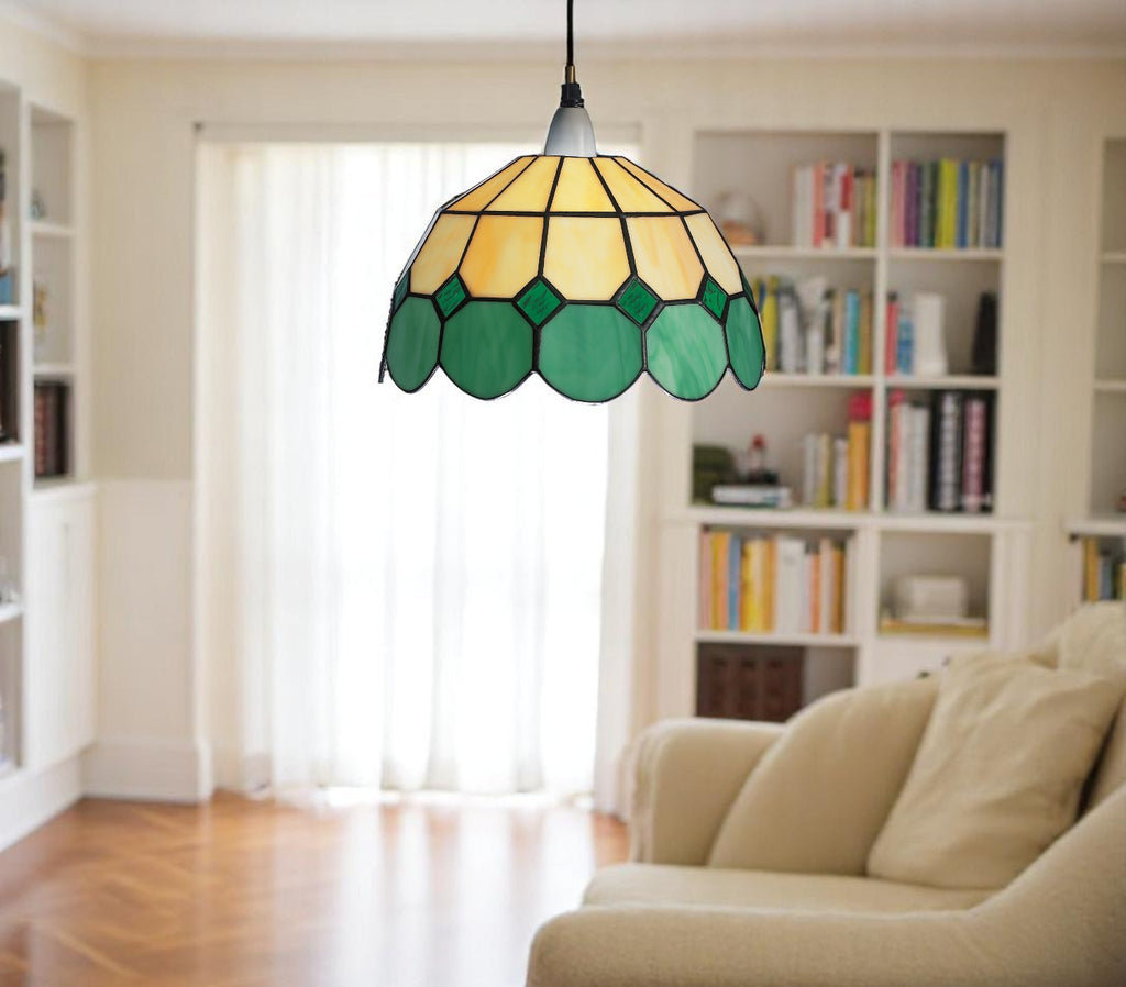 Easy-Fit Bistro Tiffany Stained Glass Shade - Green/Beige