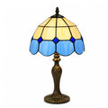Tiffany Bistro Table Lamp Blue Stained Glass Shade, 41cm | 25cm Diameter Shade, Antique Resin Base, Inline Switch, 1.5m Cable, UK Plug [Energy Class A]