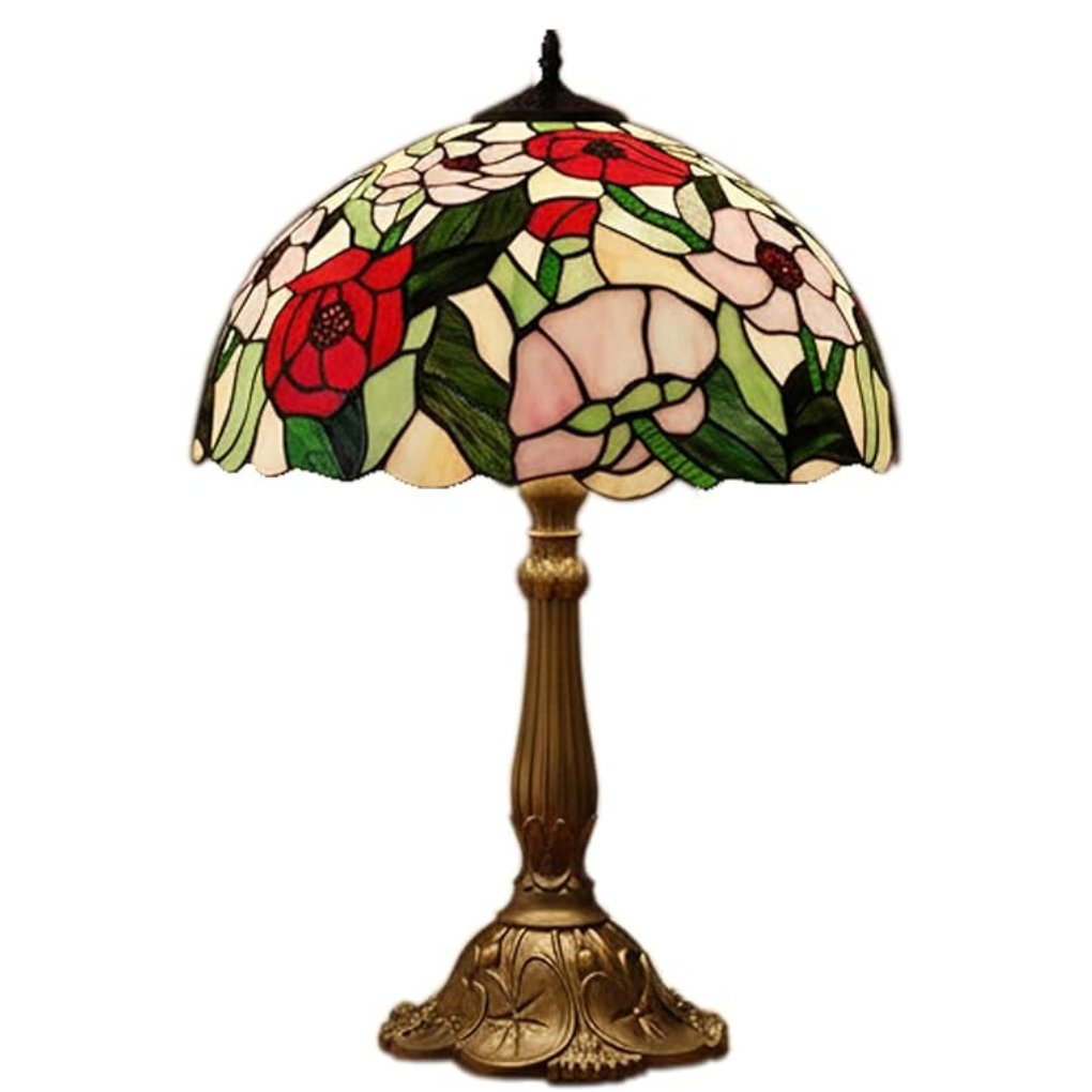 Large Poppy Stained Glass Tiffany Table Lamp Complete for Living Room Bedrooms Hallway Tables