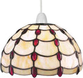 Tiffany Style Pendant Light, Stained Glass Jewel Dome Lampshade, Easy Fit Ceiling Fixture, Beige Jewel