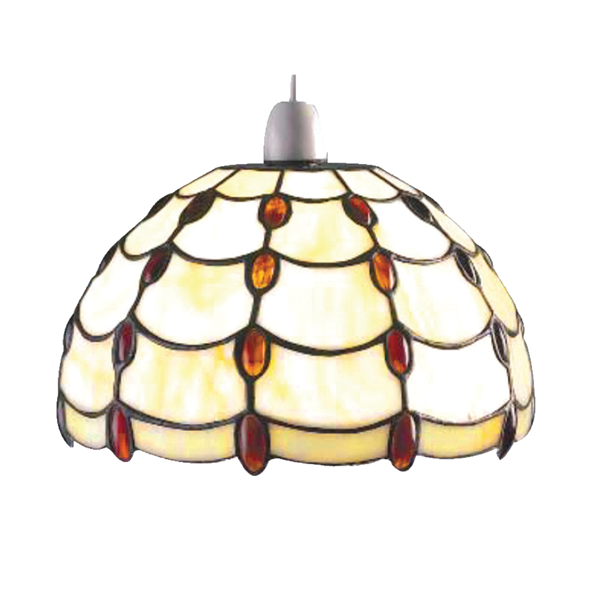 Tiffany Style Pendant Light, Stained Glass Jewel Dome Lampshade, Easy Fit Ceiling Fixture, Beige Jewel