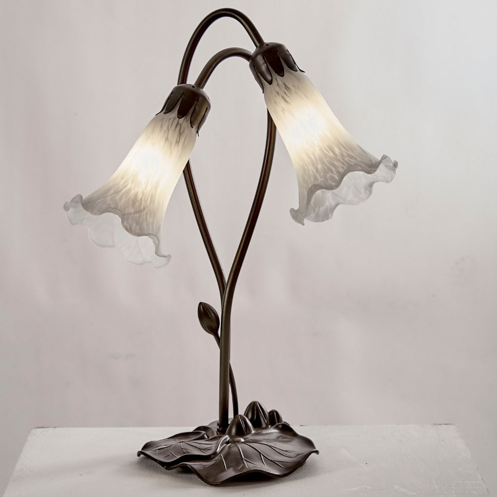 Loxton Lighting 2 Light Glass Harlequin Lily Table Lamp - White (L018W))