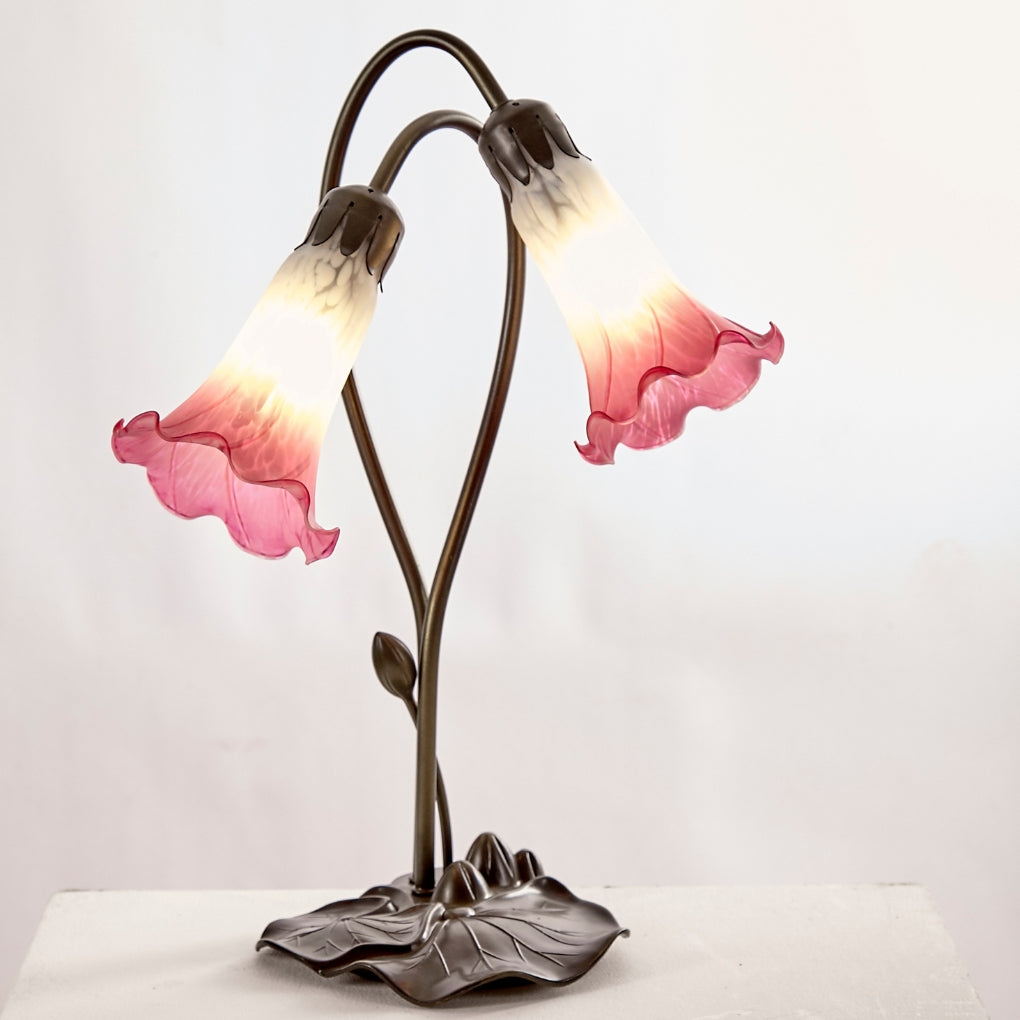 Loxton Lighting 2 Light Glass Harlequin Lily Table Lamp - White (L018W/PK)