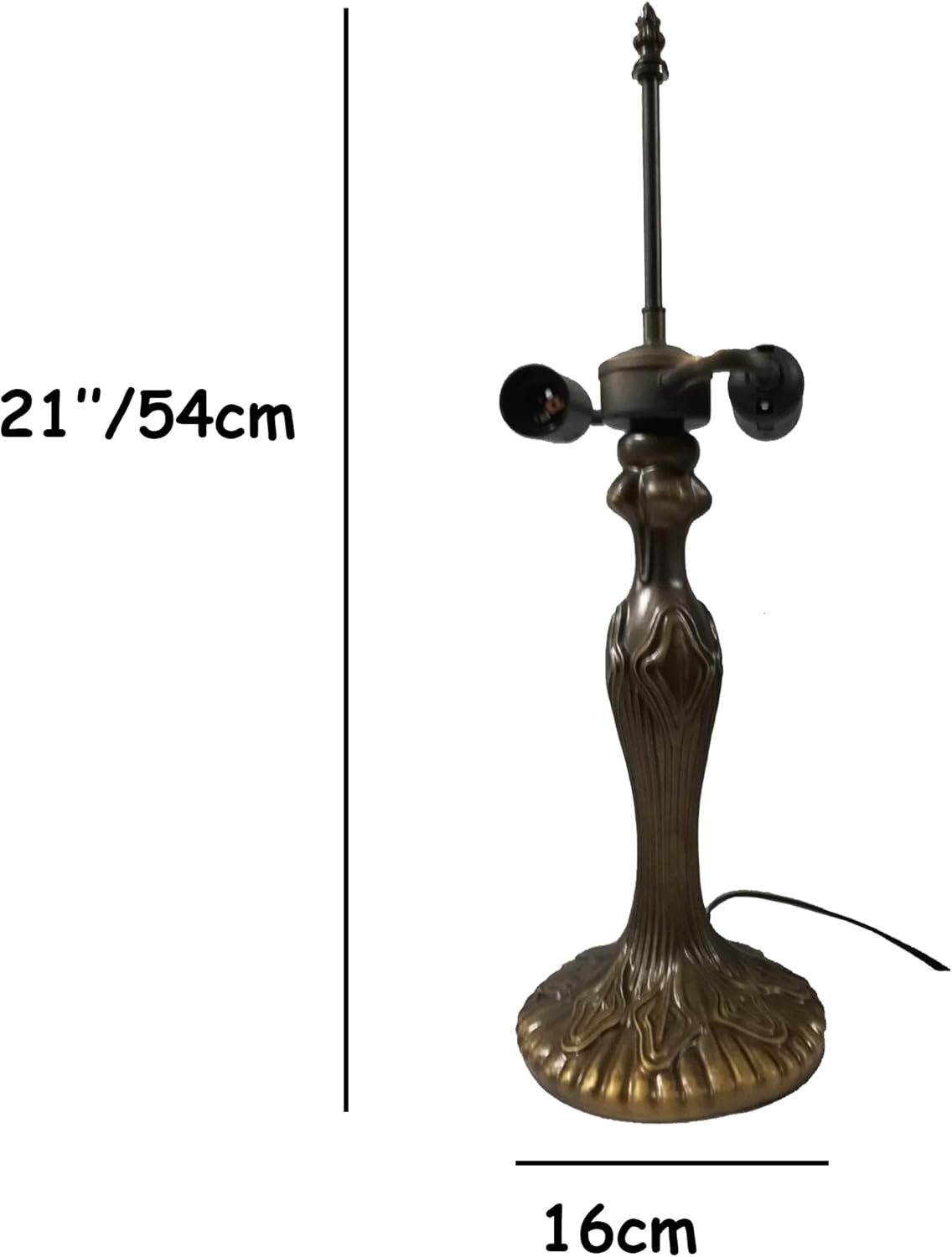 Large Table Lamp Base and Harp with UK Plug, Antique Brass Finish, Height 55cm, 40cm Dia Tiffany Shade Compatible, (L311L for 16' Shade)