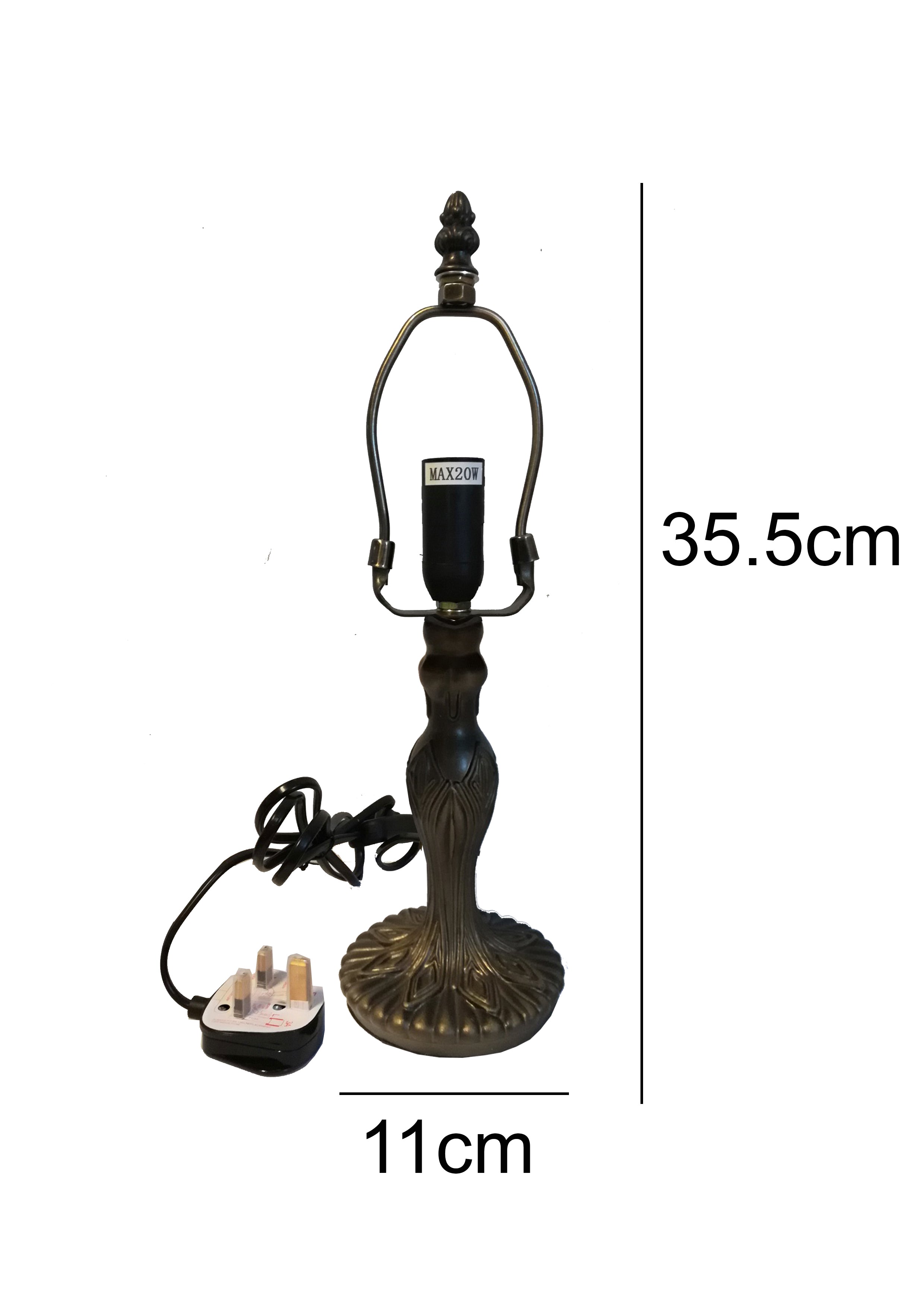 Vintage Style Table Lamp Base, 20W, 1.5m Cable, Bronze Antique Finish, Decorative Polyresin, Compatible with 20cm Diameter Tiffany Shade (L311S)