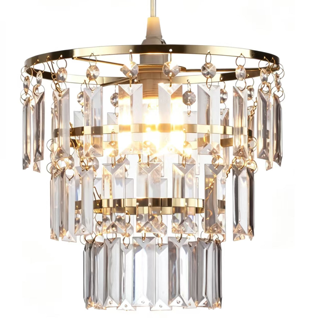 Easy Fit Antique Brass Crystal Effect Pendant Lamp Shade 23cm