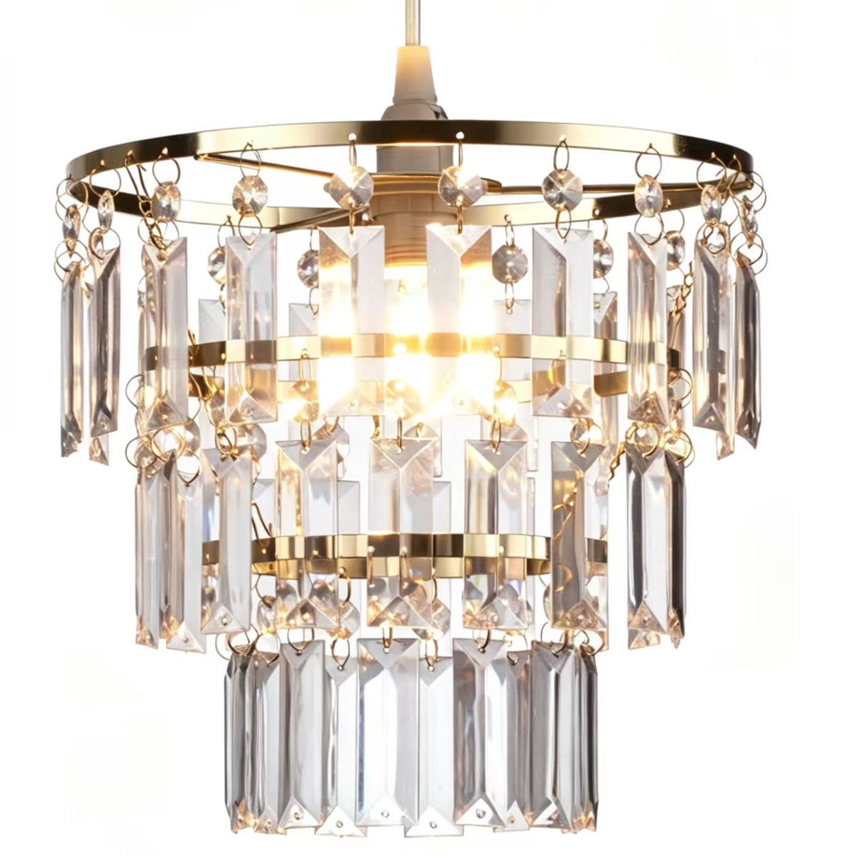 Easy Fit Antique Brass Crystal Effect Pendant Lamp Shade 23cm