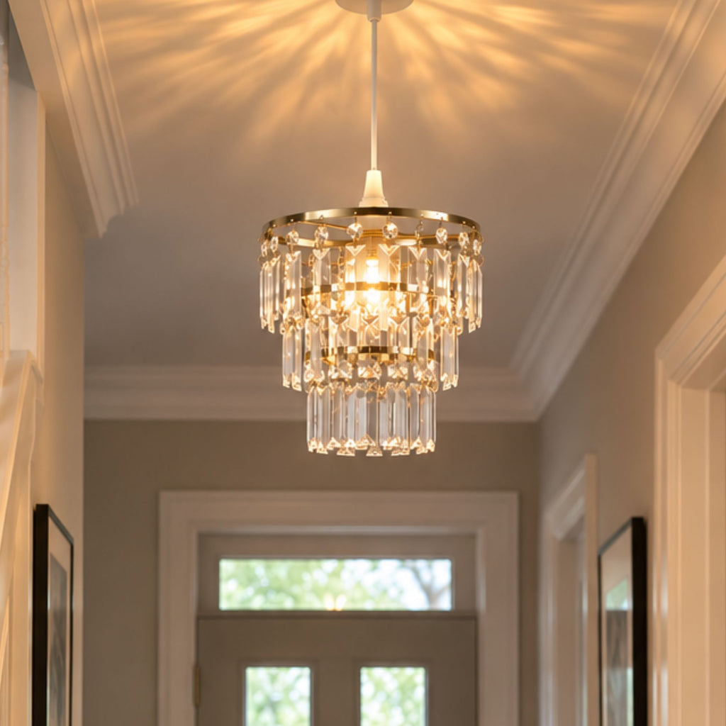Easy Fit Antique Brass Crystal Effect Pendant Lamp Shade 23cm