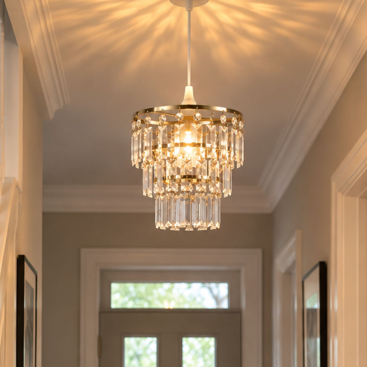 Easy Fit Antique Brass Crystal Effect Pendant Lamp Shade 23cm