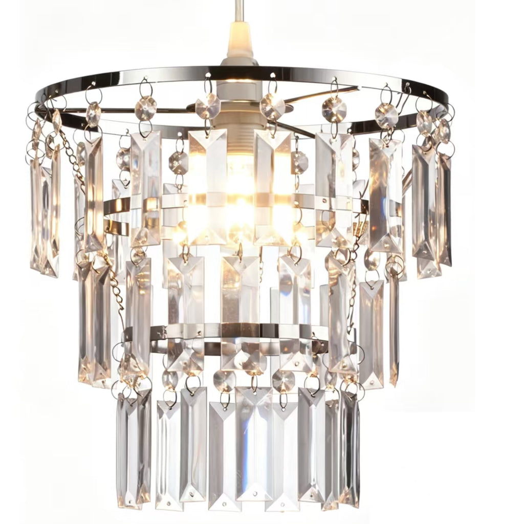 Easy Fit Chrome Crystal Effect Pendant Lamp Shade 23cm