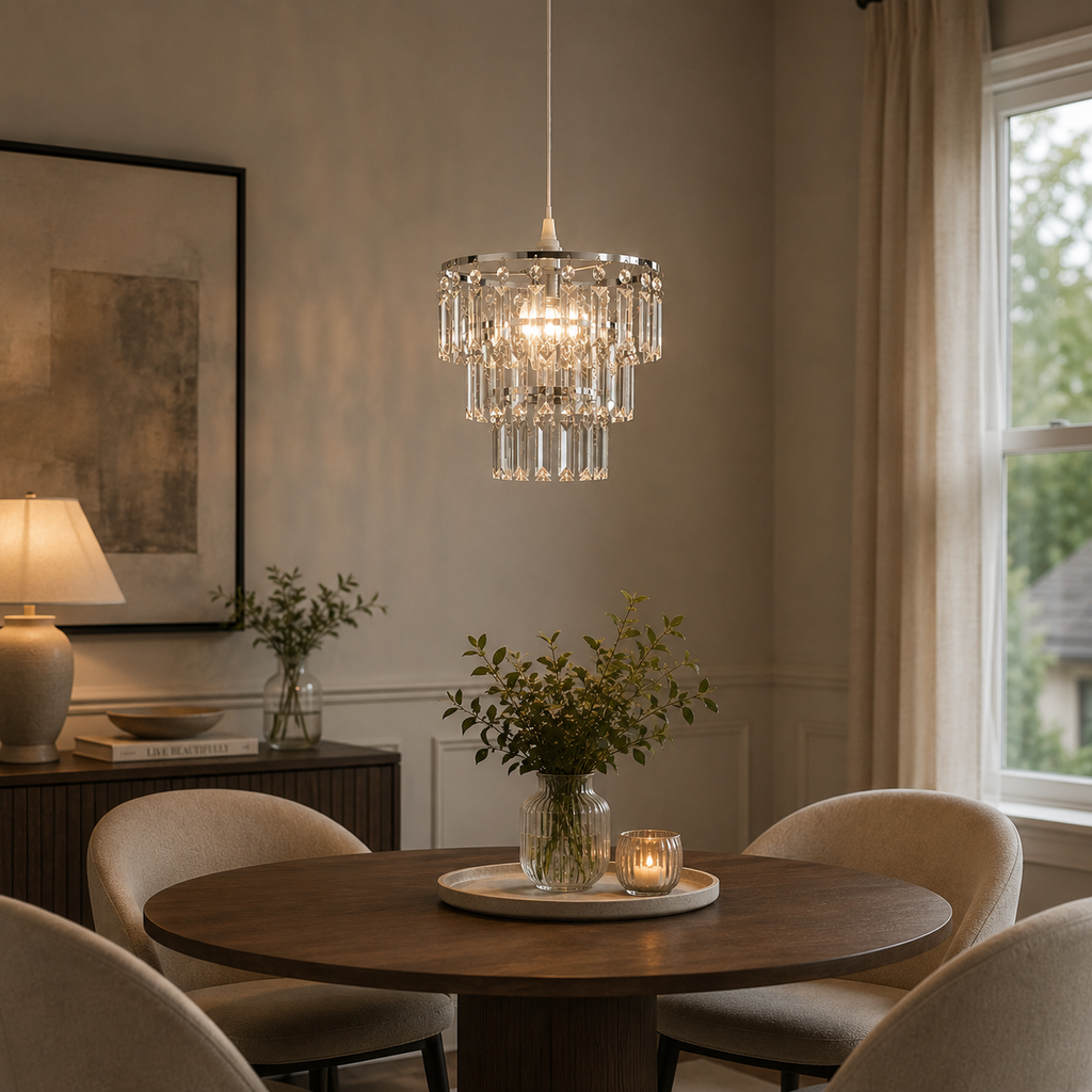 Easy Fit Chrome Crystal Effect Pendant Lamp Shade 23cm