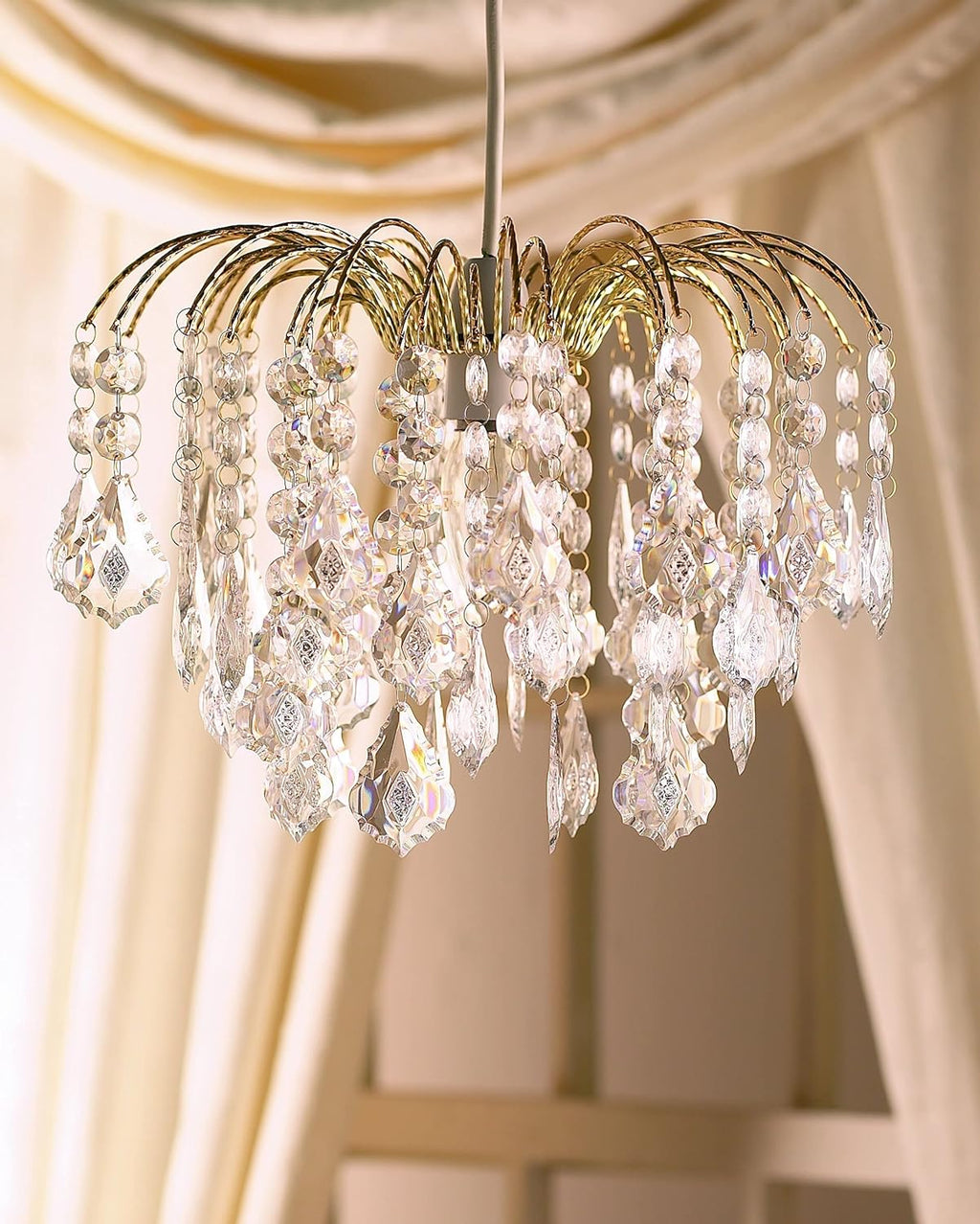 Large Easy Fit Gold Crystal Effect Fountain Pendant Lampshade for Ceiling Light
