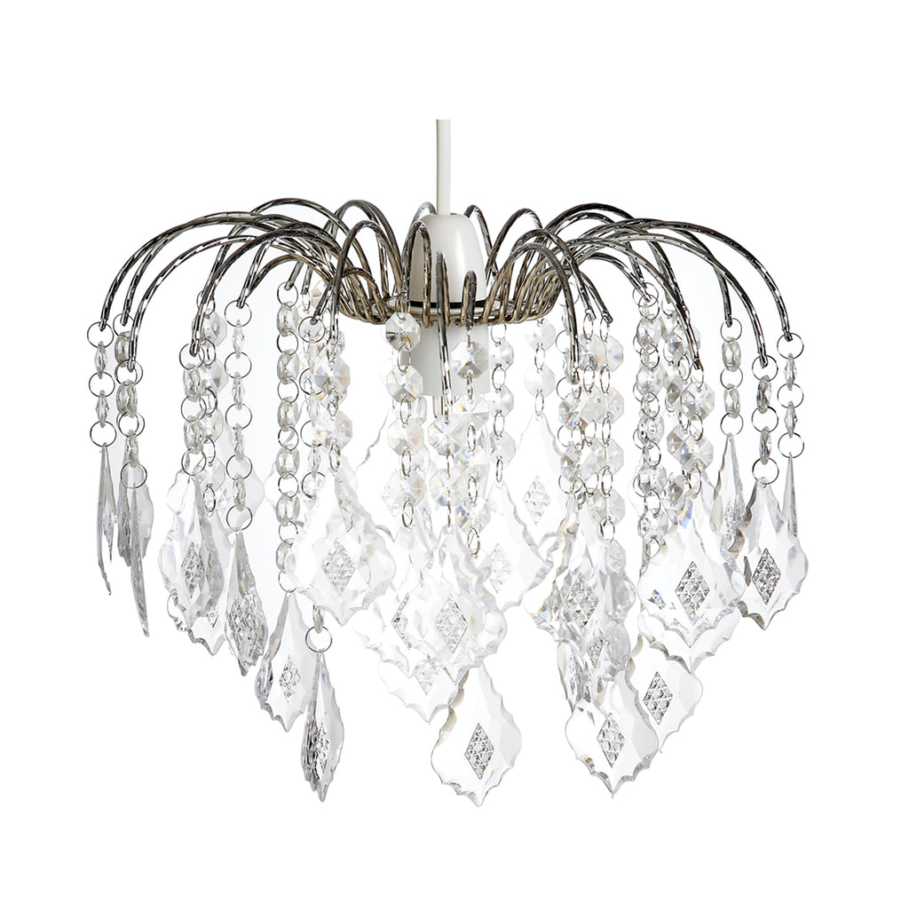 Easy Fit Chrome Crystal Effect Fountain Pendant Lampshade for Ceiling Light - 29cm Diameter