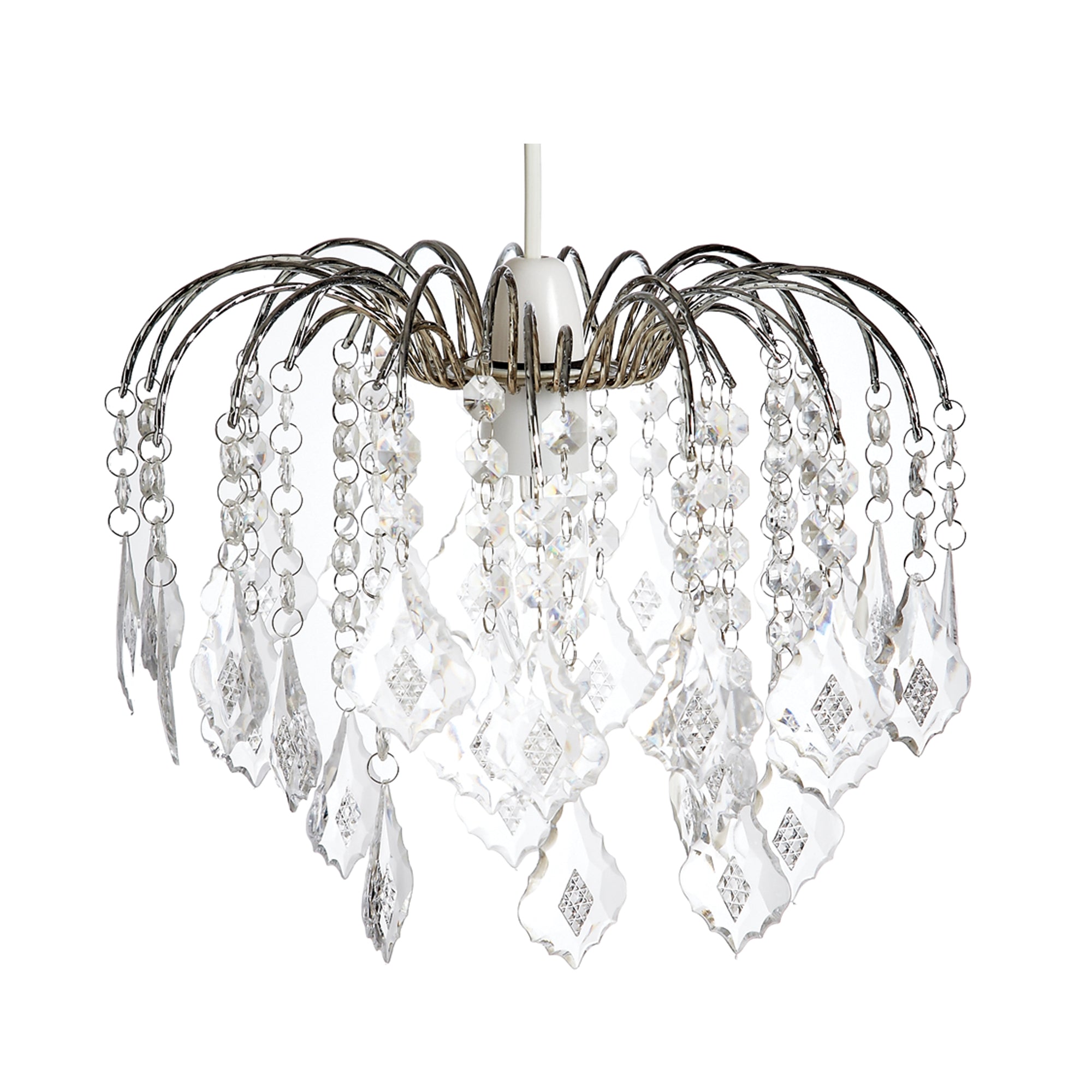 Easy Fit Chrome Crystal Effect Fountain Pendant Lampshade for Ceiling Light - 29cm Diameter