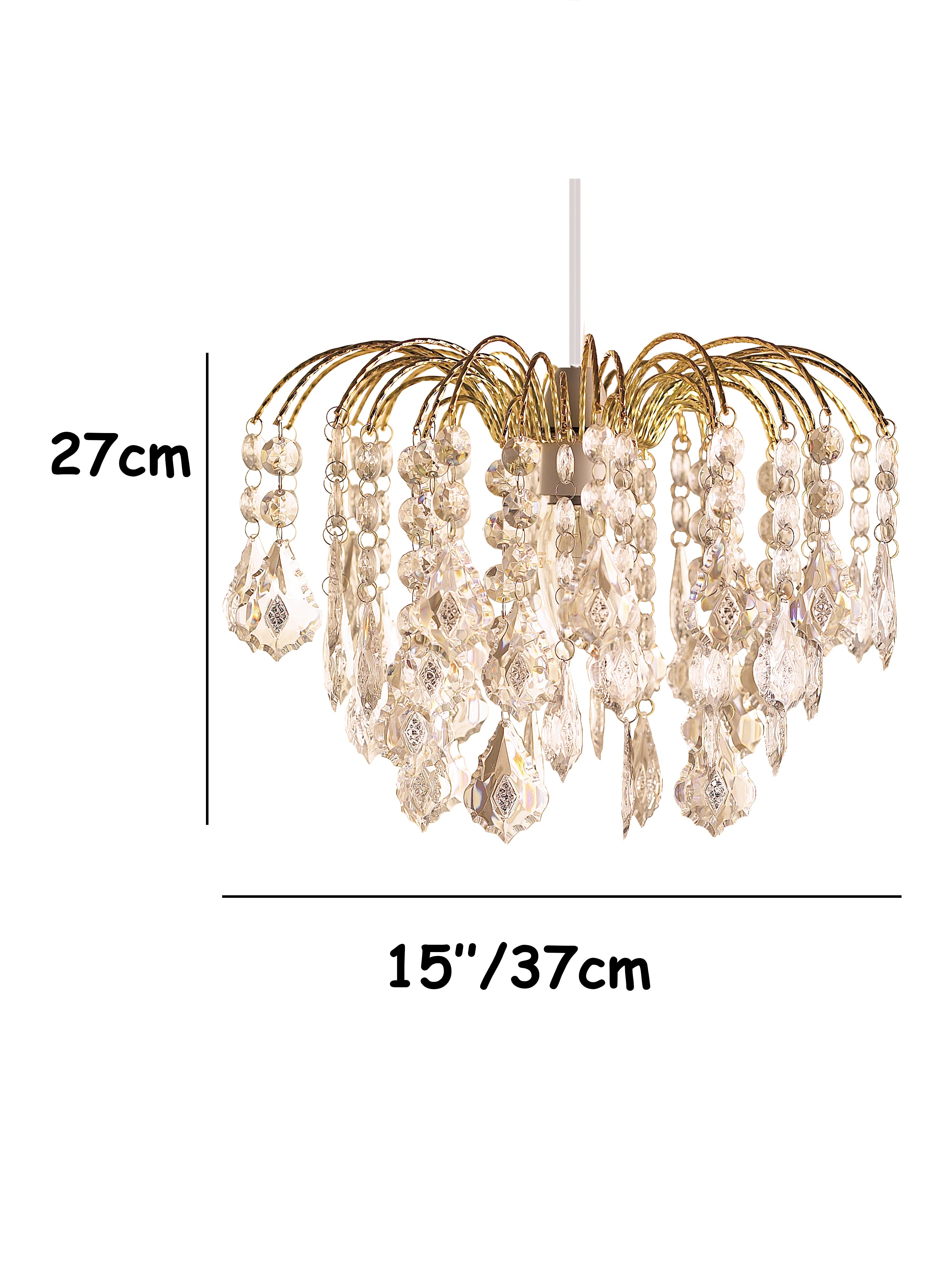 Easy Fit Gold Crystal Effect Fountain Pendant Lampshade for Ceiling Light - 29cm Diameter