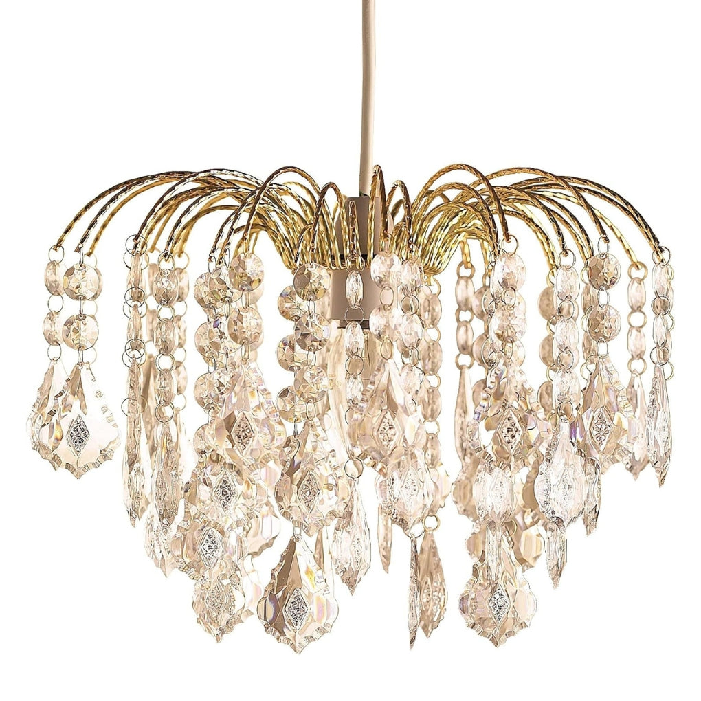 Large Easy Fit Gold Crystal Effect Fountain Pendant Lampshade for Ceiling Light