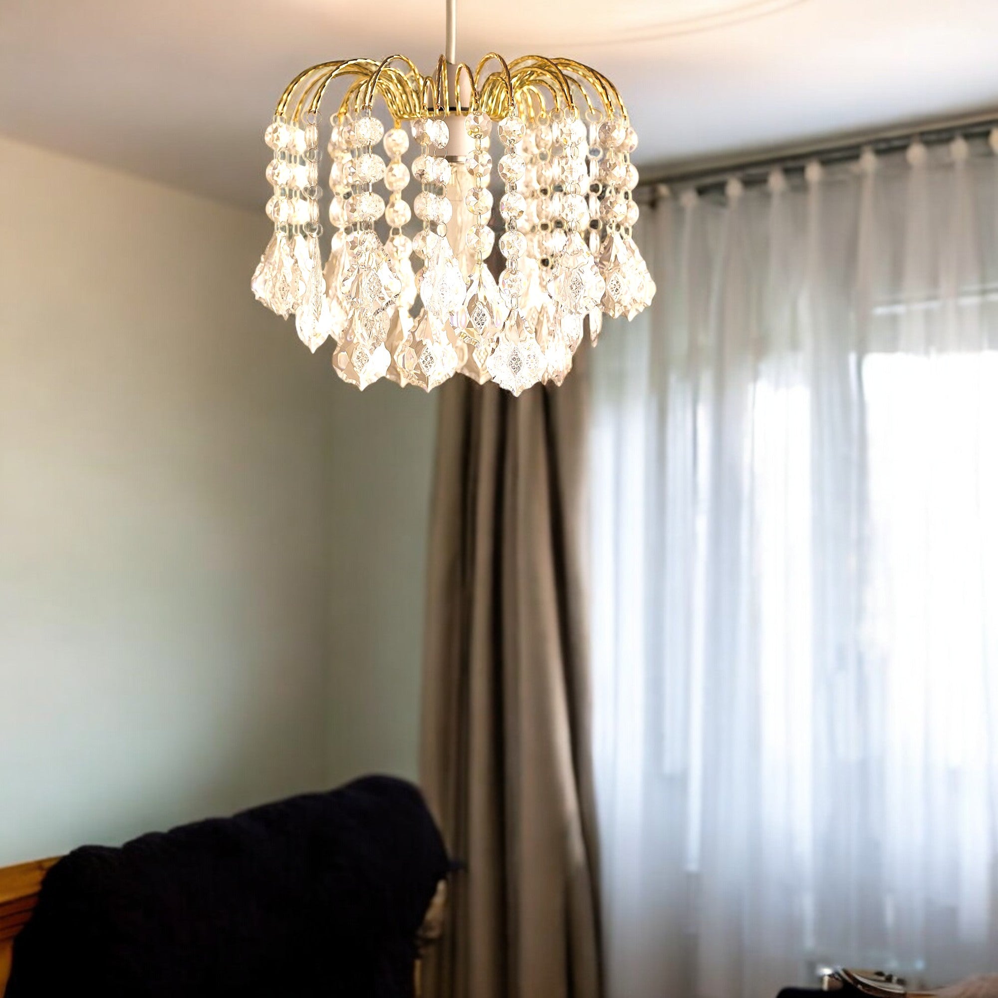 Easy Fit Gold Crystal Effect Fountain Pendant Lampshade for Ceiling Light - 29cm Diameter