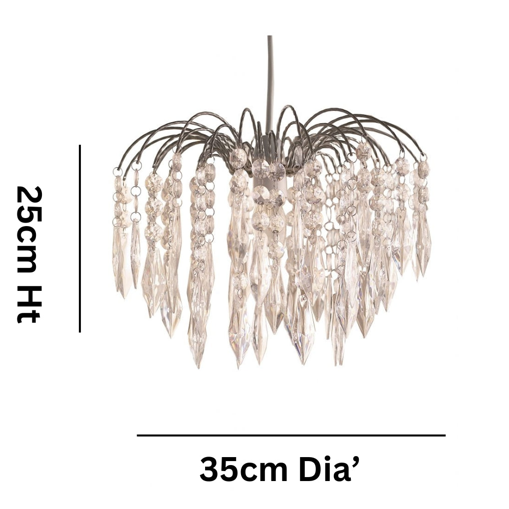 Easy Fit Chrome Crystal Effect Fountain Pendant Lampshade (4 Tier - 35cm Dia')