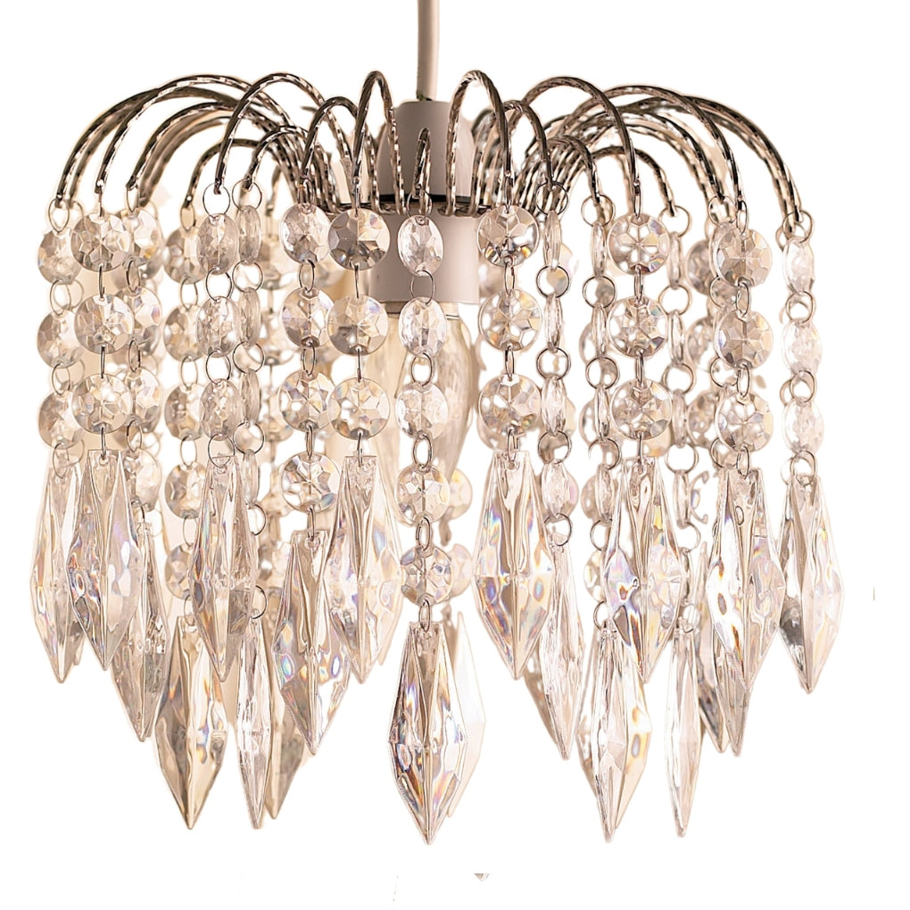 Easy Fit Chrome Crystal Effect Fountain Pendant Lampshade (3 Tier - 28cm Dia')