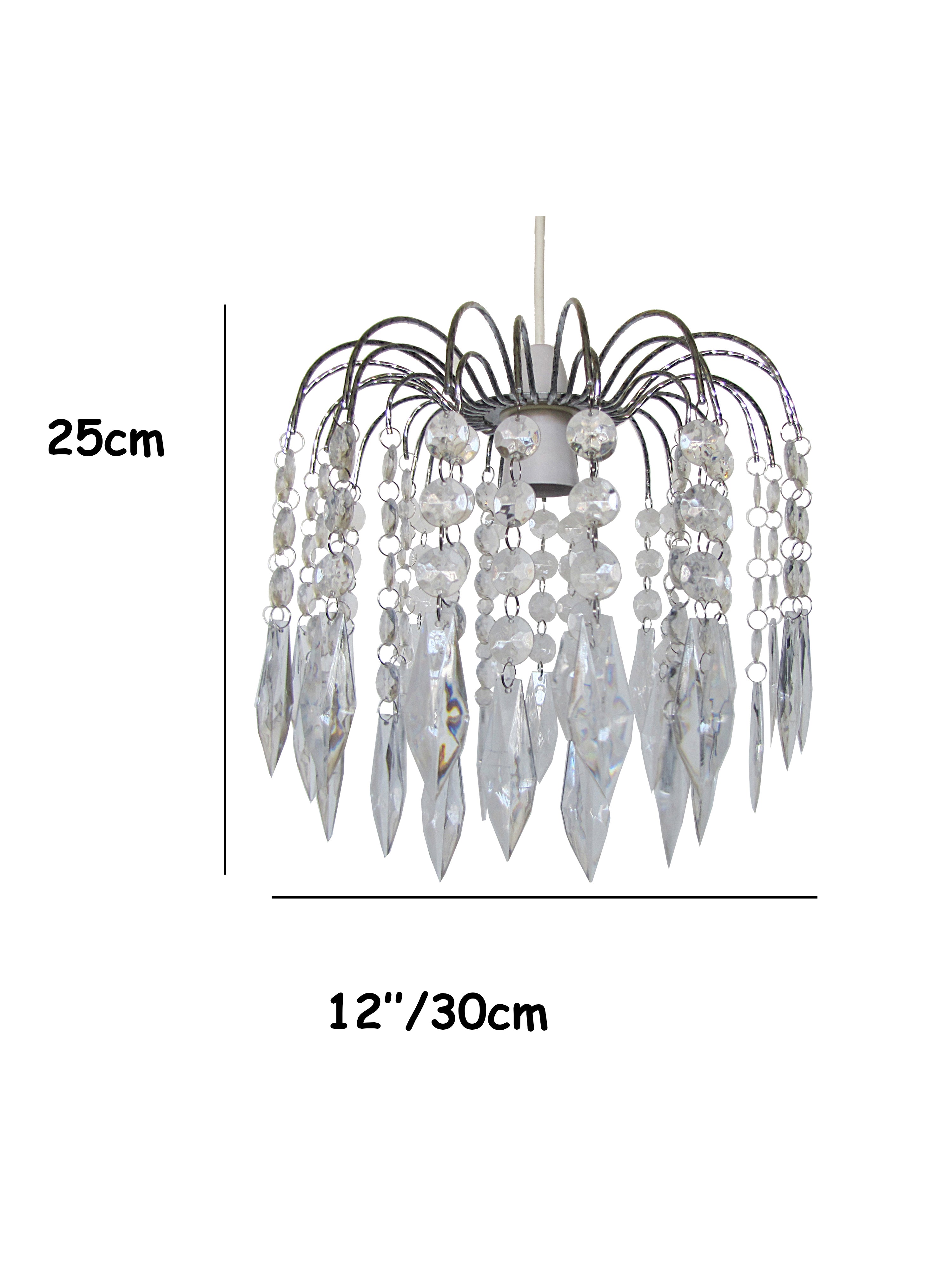 Easy Fit Chrome Crystal Effect Fountain Pendant Lampshade (3 Tier - 28cm Dia')