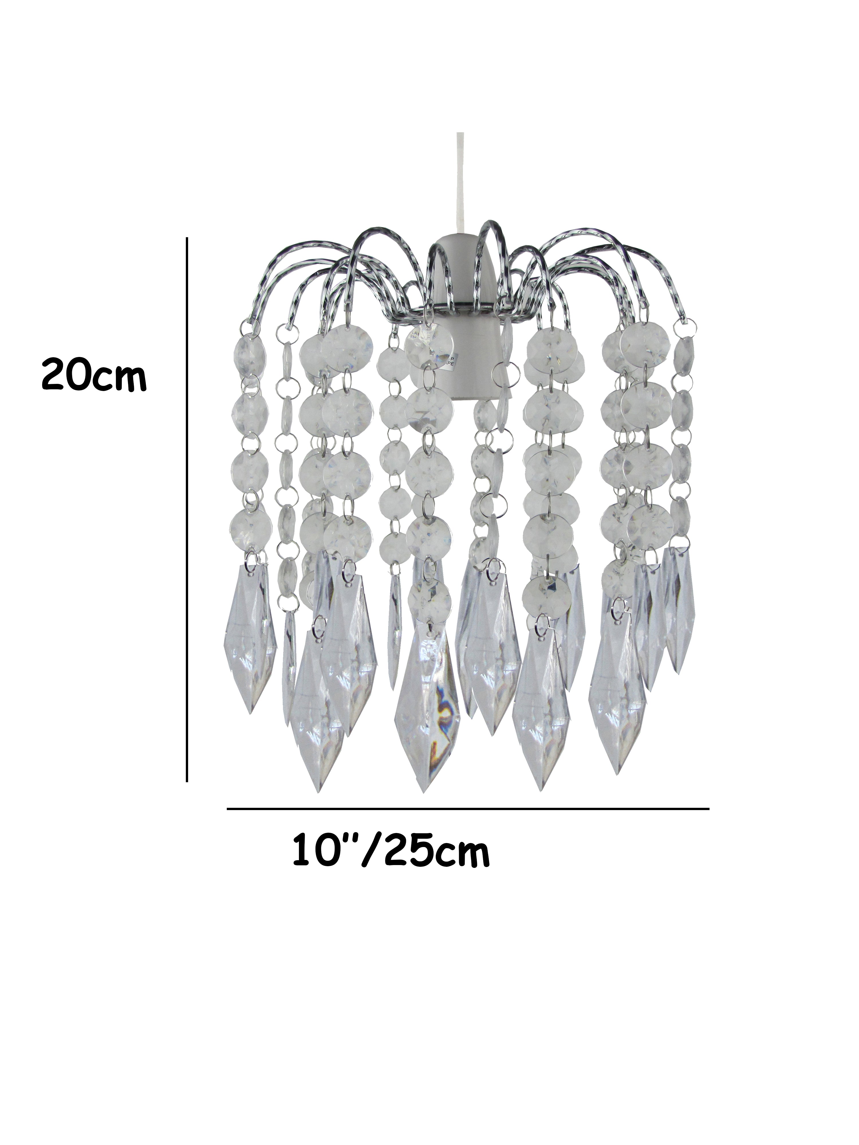 Easy Fit Chrome Crystal Effect Fountain Pendant Lampshade (2 Tier - 20cm Dia')