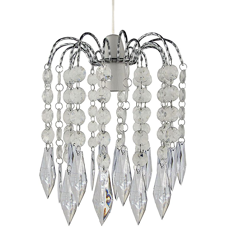 Easy Fit Chrome Crystal Effect Fountain Pendant Lampshade (2 Tier - 20cm Dia')