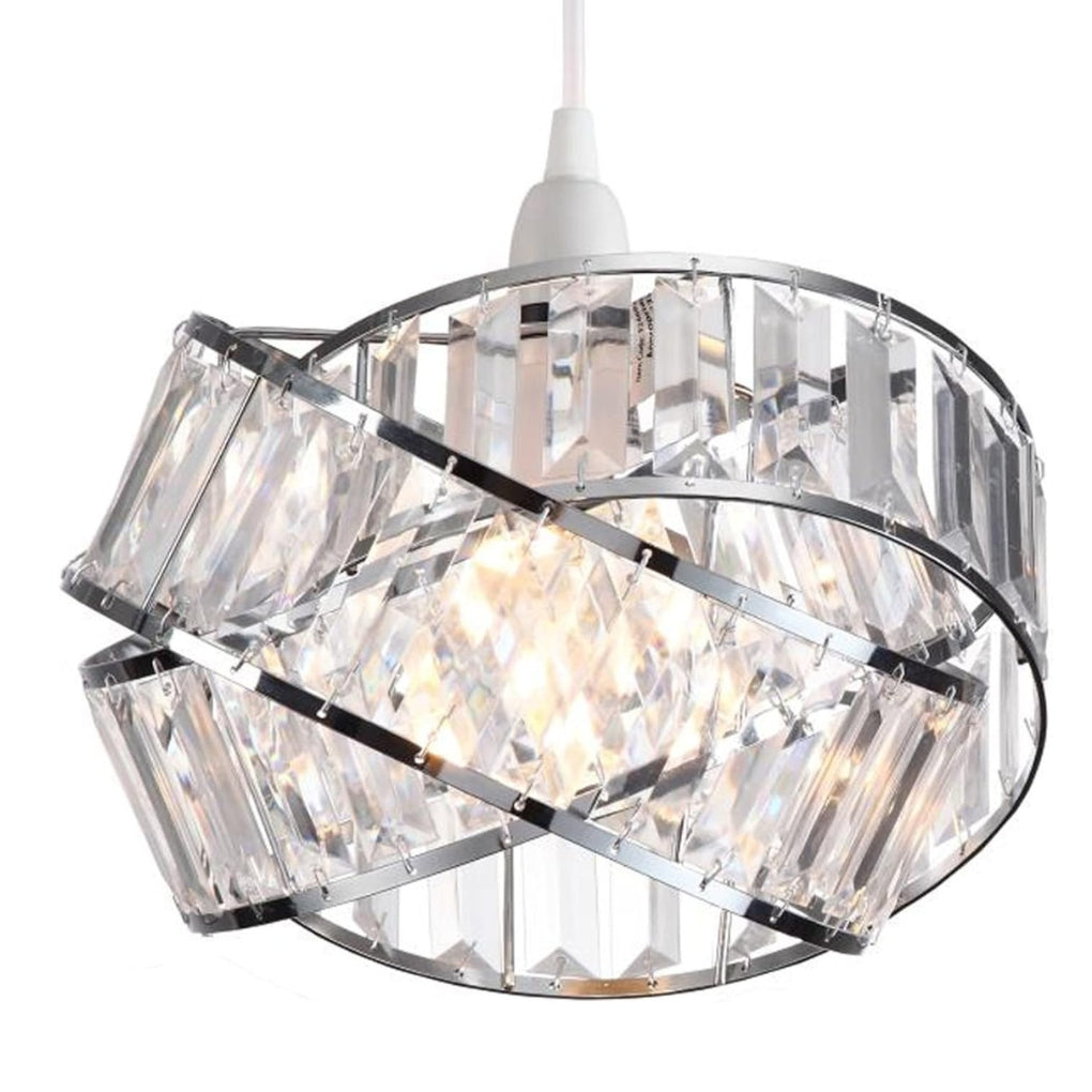 Modern EasyFit Polished Chrome & Clear Crystal Effect Jewel Intertwined Rings Design Ceiling Pendant Light Shade - Perfect for bedrooms, Living Rooms, hallways