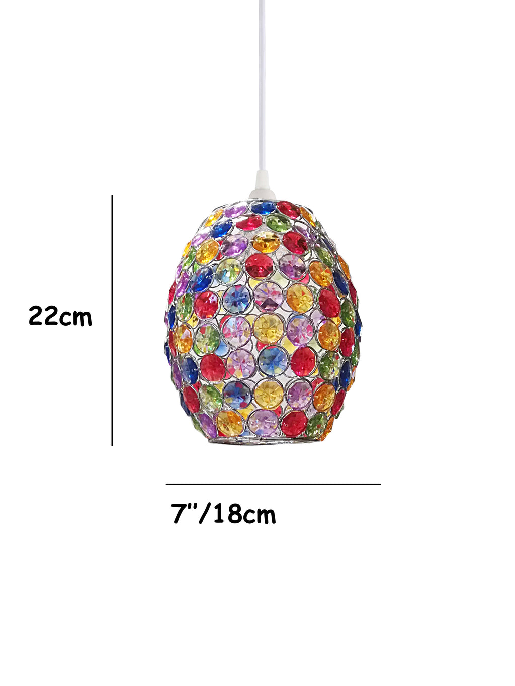 Oval Pendant Light Shade Multi-Colour Jewels with Silver Wire and Chrome Frame BC Shade Ring Ceiling Light for Bedrooms, Lounges, Halls, Kitchens