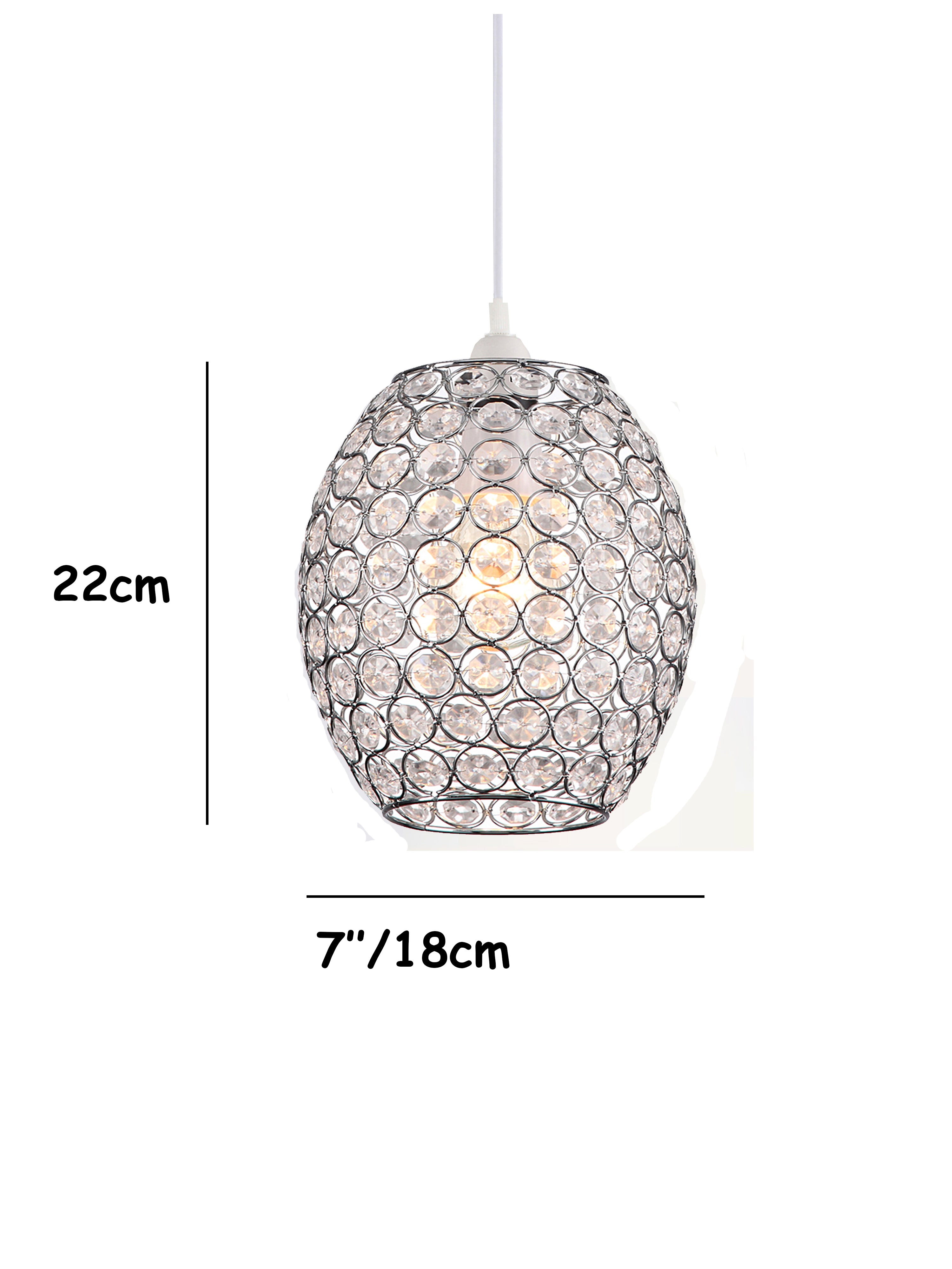 Oval Crystal Pendant Light Shade Clear Jewels with Modern Chrome Hanging lamp - EasyFit ES/BC Shade Ring Ceiling Light for Bedrooms, Lounges, Halls, Kitchens