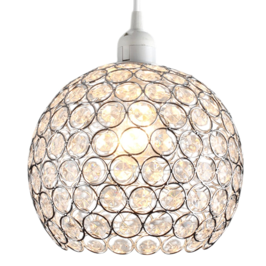 Globe Shaped Pendant Light Shade Clear Jewels with Silver Wire and Chrome Frame BC Shade Ring Ceiling Light for Bedrooms, Lounges, Halls, Kitchens