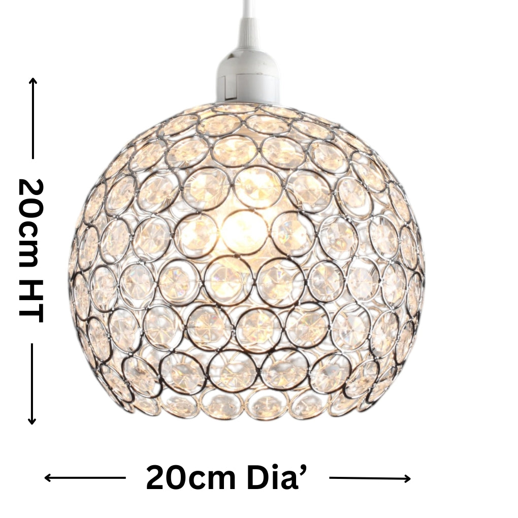 Globe Shaped Pendant Light Shade Clear Jewels with Silver Wire and Chrome Frame BC Shade Ring Ceiling Light for Bedrooms, Lounges, Halls, Kitchens
