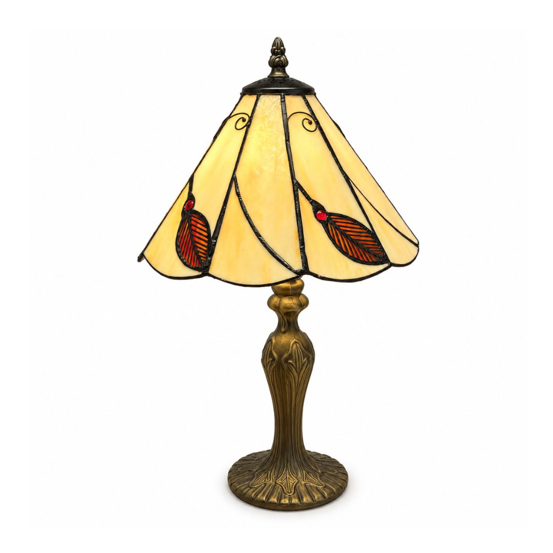 Loxton Lighting Leaf Red Tiffany Lamp 10inch | 41cm Height, Polyresin Base, Inline Switch, 1.5m Cable Included, British 3 Pin Plug [Energy Class A]