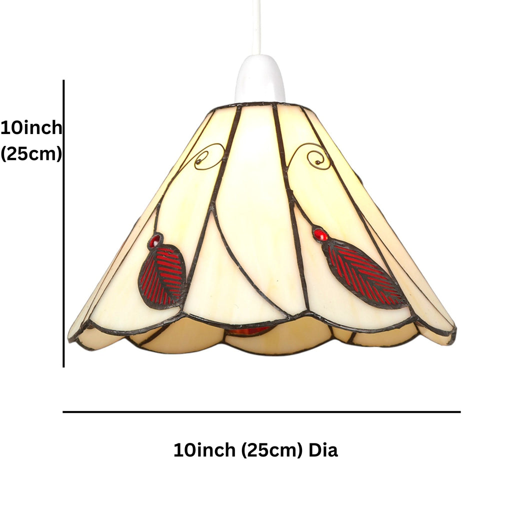 Tiffany Style Pendant Light Shade, 25 cm, Beige Leaf Design, Scalloped Glass (Red)