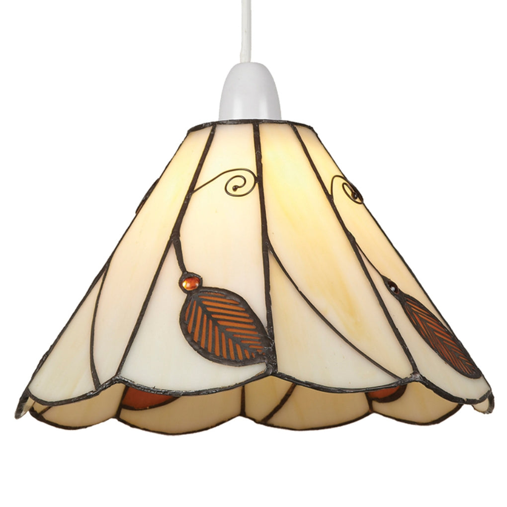 Tiffany Style Pendant Light Shade, 25 cm, Beige Leaf Design, Scalloped Glass (Brown)