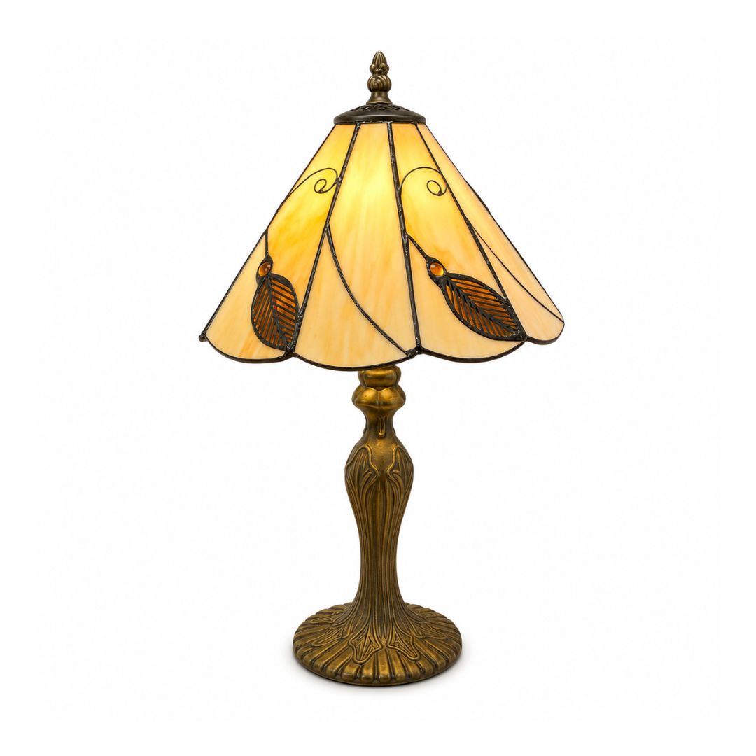 Loxton Lighting Leaf Tiffany Lamp 10inch (Beige - Brown) | 41cm Height, Polyresin Base, Inline Switch, 1.5m Cable Included, British 3 Pin Plug [Energy Class A]